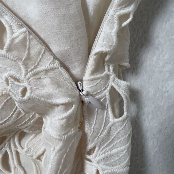 Vince Nouveau Cotton Lace Midi Dress Sz 12 Cream V-Neck Sleeveless - Picture 13 of 16